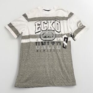 New Ecko Unltd. T-Shirt Size S White Grey Stripe Rhino Graphic Tee $48 MSRP